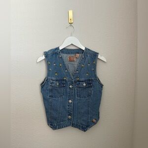Women’s Kikomo Denim Vest with Floral Embroidery Sz M